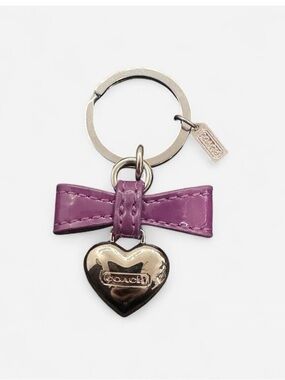 COACH Purple Bow Heart Keychain Key Fob